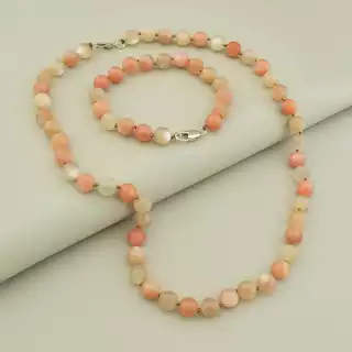 Намисто браслет сонячний камінь (57 см, 21 см, з карабіном, метал, кулька, оранжевий, сірий, срібний)