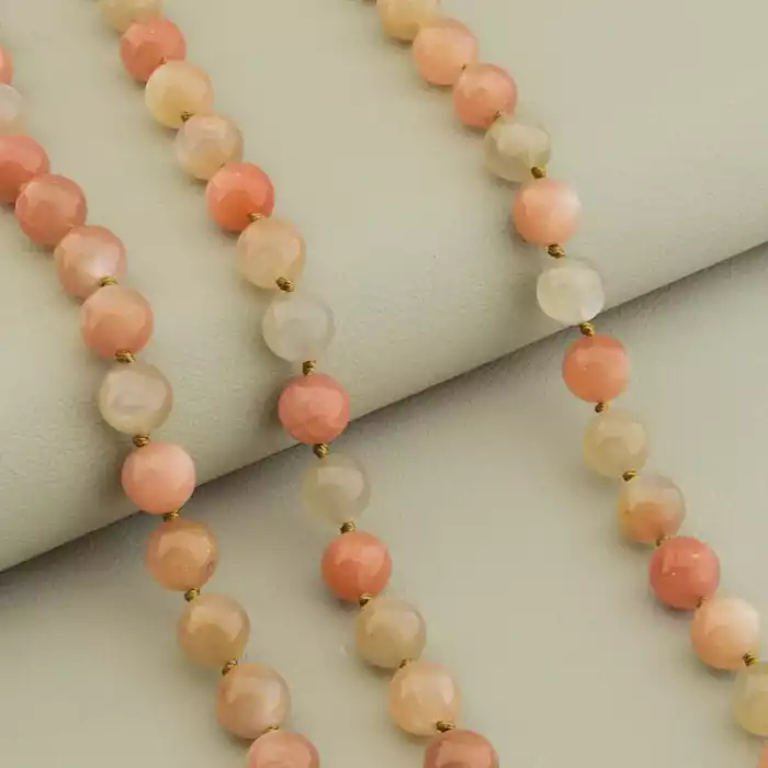 🏷️️ Намисто браслет сонячний камінь (57 см, 21 см, з карабіном, метал, кулька, оранжевий, сірий, срібний) ss_105332