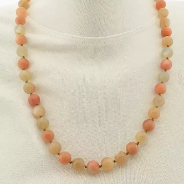 🏷️️ Намисто браслет сонячний камінь (57 см, 21 см, з карабіном, метал, кулька, оранжевий, сірий, срібний) ss_105332