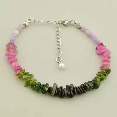 Браслет на карабіні Турмалін, Аметист 18 см