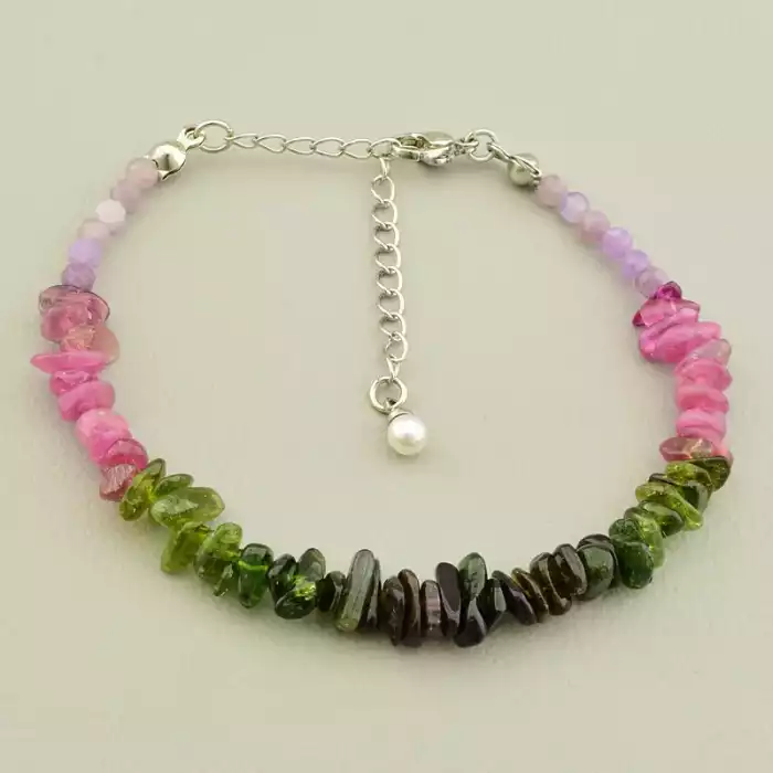 🏷️️ Браслет на карабіні Турмалін, Аметист 18 см F-105740