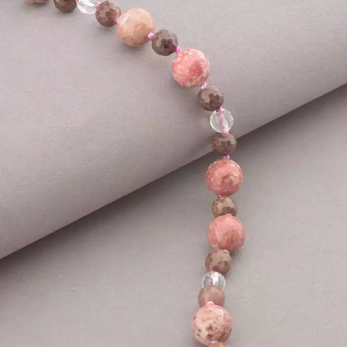 🏷️️ Намисто Родоніт, Гірський кришталь 51 см. ss_91158