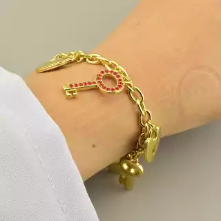 Браслет на карабіні замочок Winniana (Італія) Фіаніт 17 см (позолота 18к)