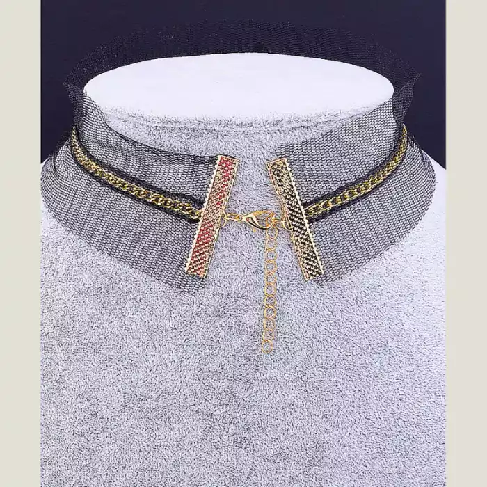 🏷️️ Чокер чорний з бантом FJ тканина 45 см Crystal (застібка карабін) ss_37375