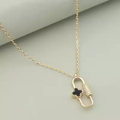 🏷️️ Підвіска шпилька конюшина Saiya Ван Кліф емаль 40 см (позолота 18к рожева) F-93139