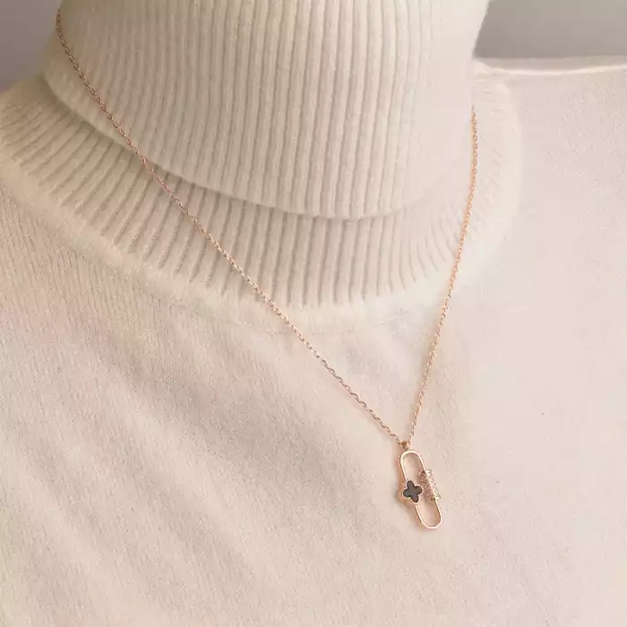 🏷️️ Підвіска шпилька конюшина Saiya Ван Кліф емаль 40 см (позолота 18к рожева) ss_93139