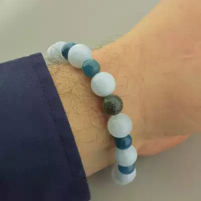 🏷️️ Браслет резинка Кварц, Цоїзит, Апатит 19 см. F-101725