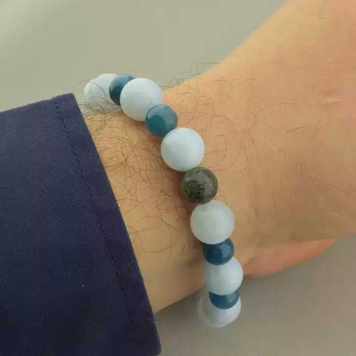 🏷️️ Браслет резинка Кварц, Цоїзит, Апатит 19 см. ss_101725