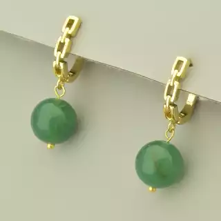 Сережки з англійським замком Нефрит (позолота 18к лимонна)