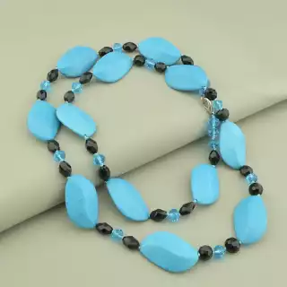 Намисто з бірюзою та кришталем (91 см)