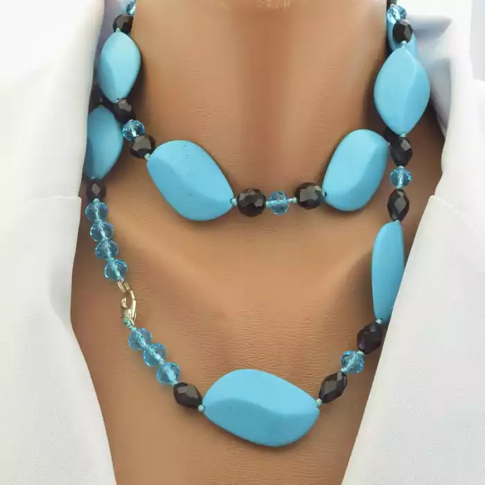 🏷️️ Намисто з бірюзою та кришталем (91 см) ss_104623