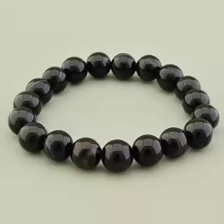 Браслет резинка Агат (17 см, без замку, кульковий, чорний)
