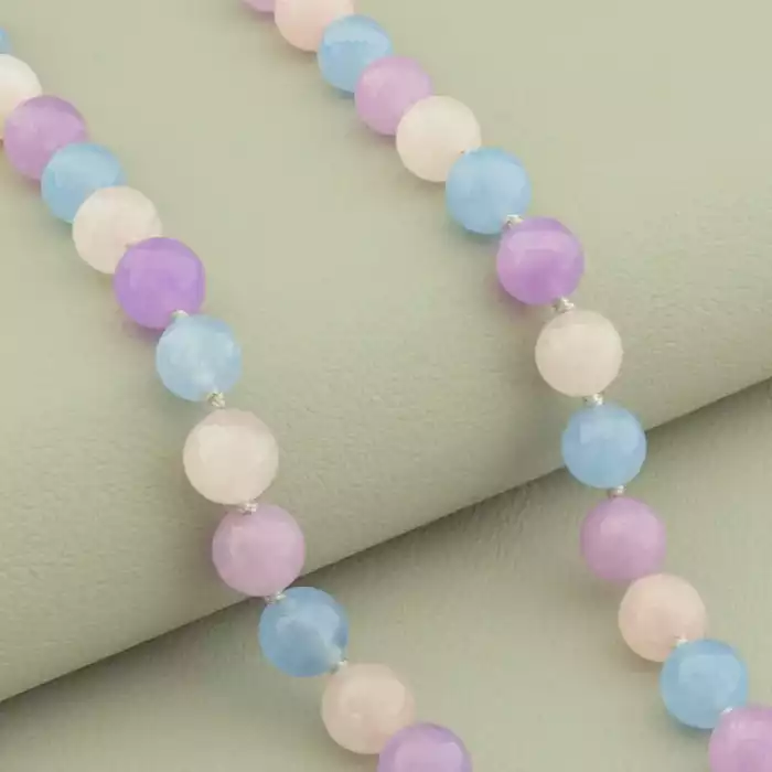 🏷️️ Намисто морганіт (44 см, з карабіном, сталь, 8 мм, синій, рожевий, фіолетовий) ss_105333