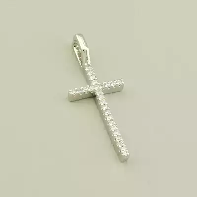 Хрестик Фіаніт 30х12мм. (родій)