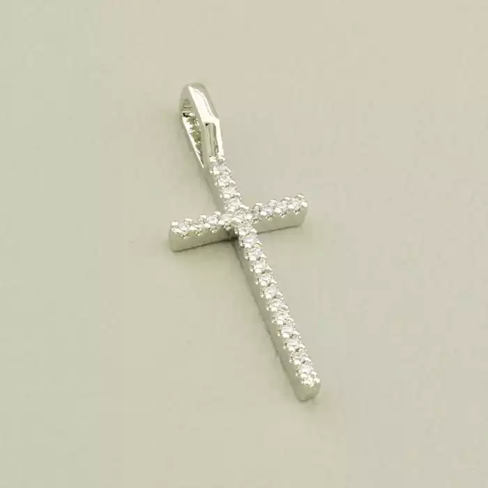 🏷️️ Хрестик Фіаніт 30х12мм. (родій) F-105437