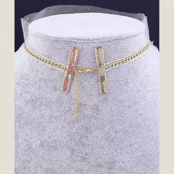 🏷️️ Чокер з блакитним бантом FJ тканина 32 см Crystal (застібка карабін) ss_37376