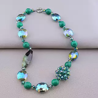 Намисто Агат, Малахіт, Чеський кришталь 53 см