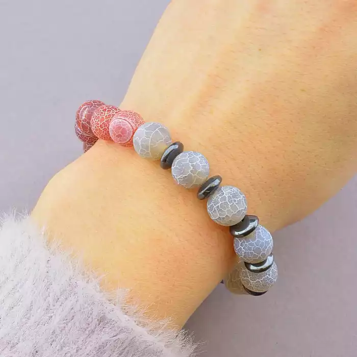 🏷️️ Браслет резинка Агат, Гематит 18 см ss_78149