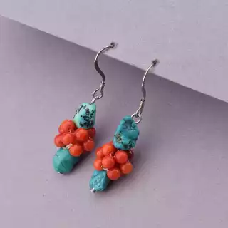 Сережки петля Бірюза, Корал