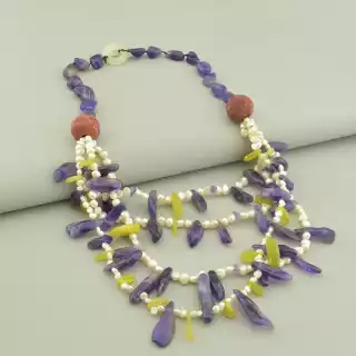 Намисто Аметист, Перли, Жадеїт 43 см.