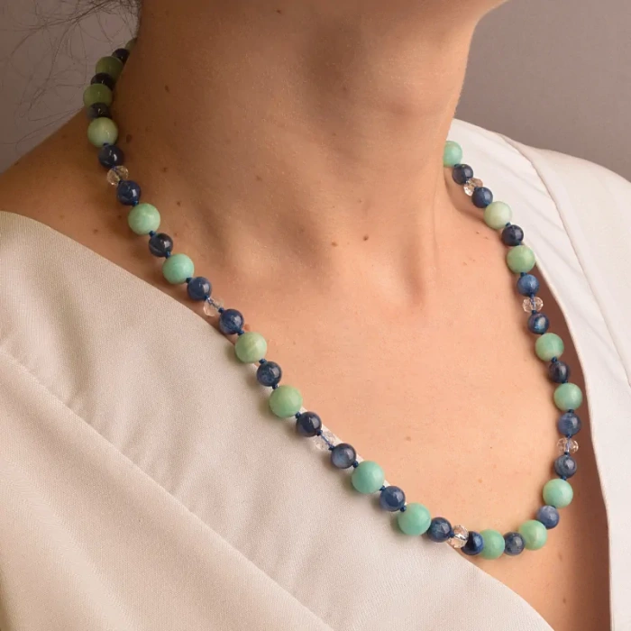 🏷️️ Намисто Амазонит, Кіаніт, Чеський кришталь 49 см. (срібло 925 проба) ss_91060