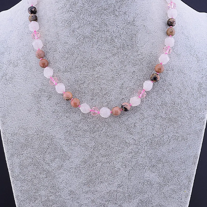 🏷️️ Намисто Родоніт, Чеський кришталь 48 см ss_82743