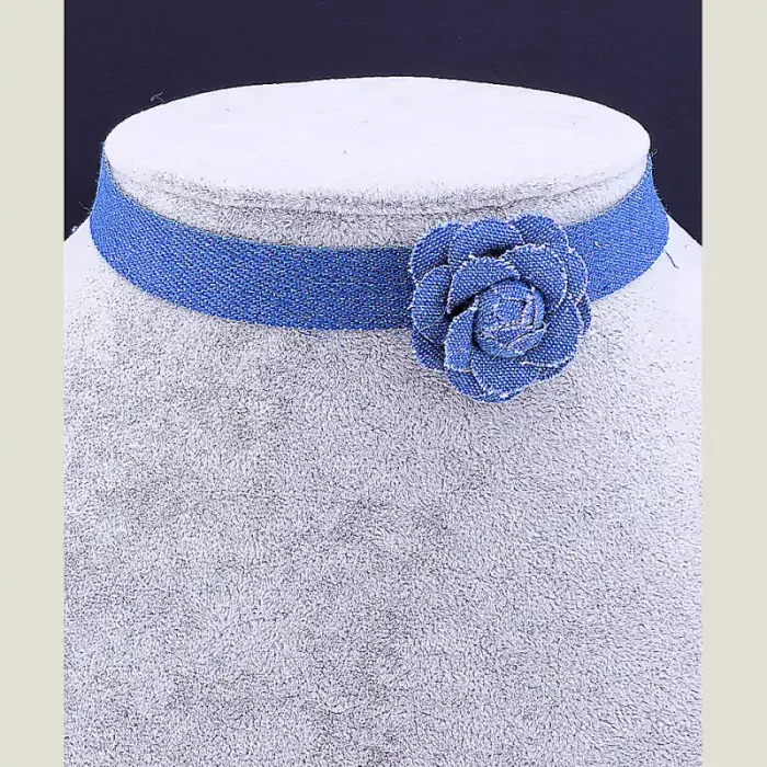 Чокер синій з квіткою FJ тканина 30 см ss_35574 ss_35574