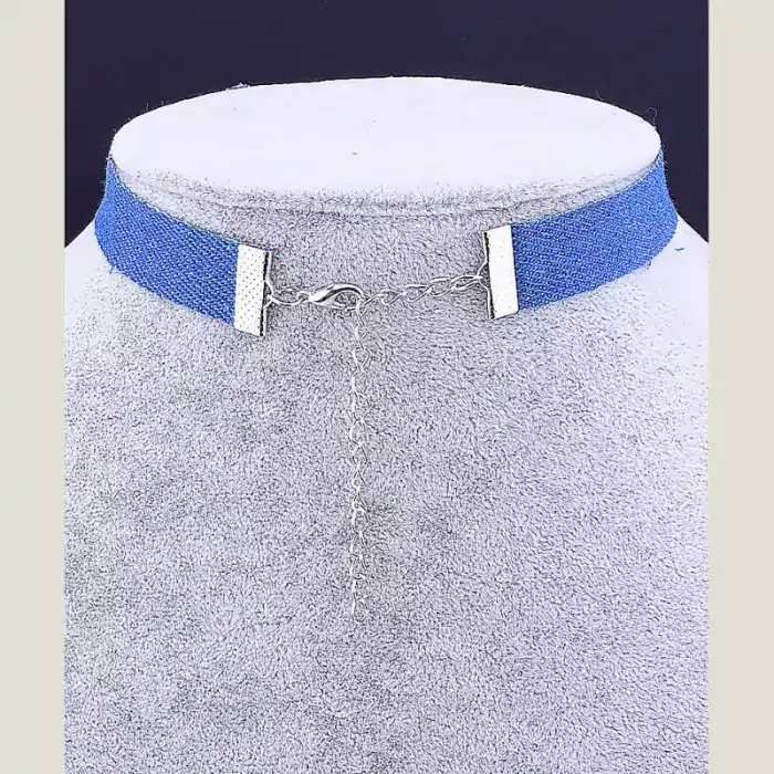 🏷️️ Чокер синій з квіткою FJ тканина 30 см (застібка карабін) ss_35574