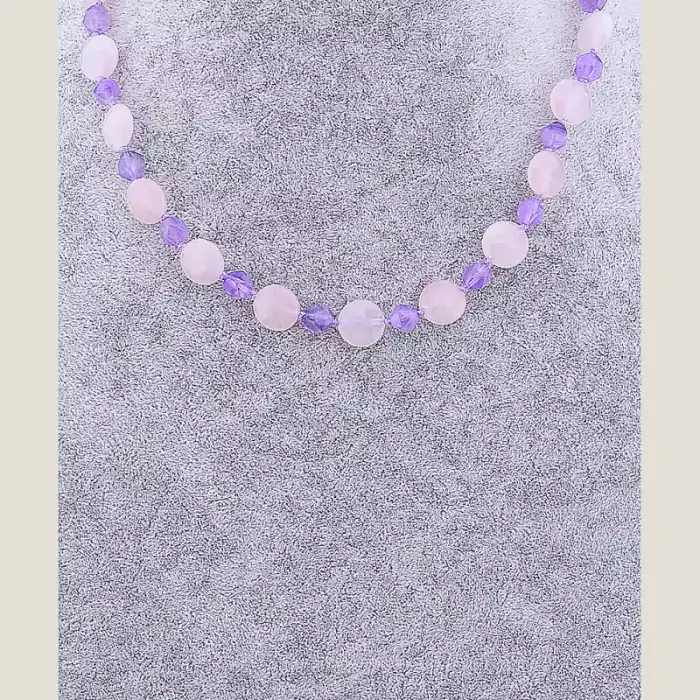 🏷️️ Намисто Аметист, Рожевий кварц 49 см ss_77950