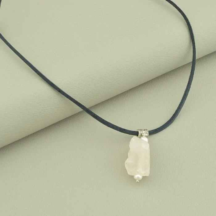 🏷️️ Підвіска з рожевим кварцем та перлами (68 см) ss_104625