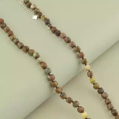 🏷️️ Намисто з хризопразом (срібло 925, 51 см, зелено-коричневий, карабін) F-104725