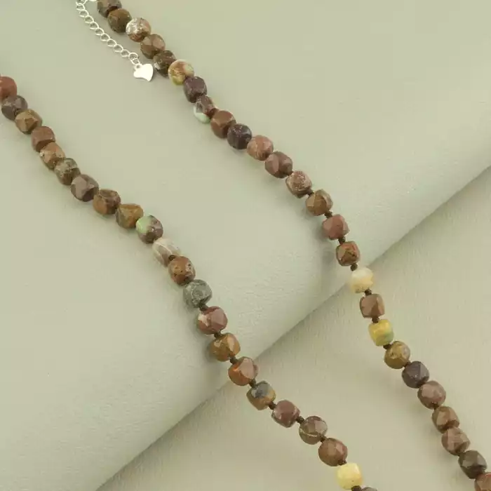 🏷️️ Намисто з хризопразом (срібло 925, 51 см, зелено-коричневий, карабін) ss_104725