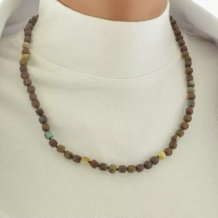 🏷️️ Намисто з хризопразом (срібло 925, 51 см, зелено-коричневий, карабін) ss_104725