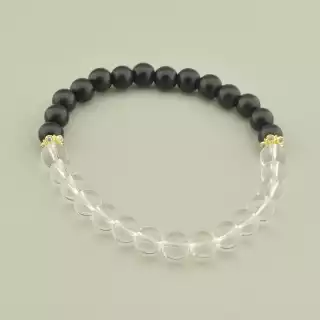 Браслет резинка Гірський кришталь, Шунгіт 17 см. (позолота 18к)