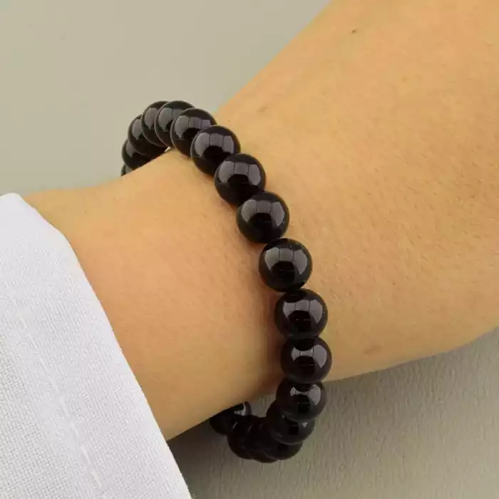🏷️️ Браслет резинка Турмалін (18 см, без замку, чорний) ss_104925