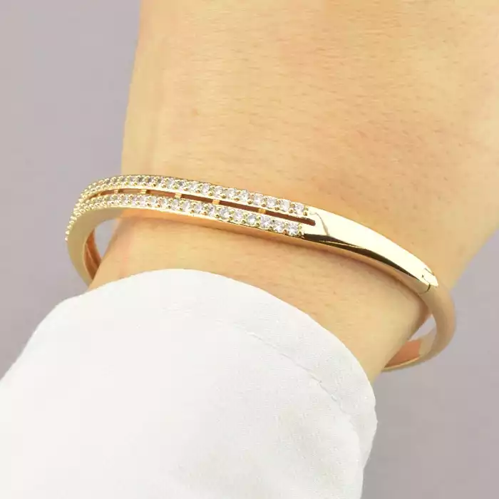 🏷️️ Браслет шарнірний Xuping Фіаніт 17 см (позолота 18к) ss_46286