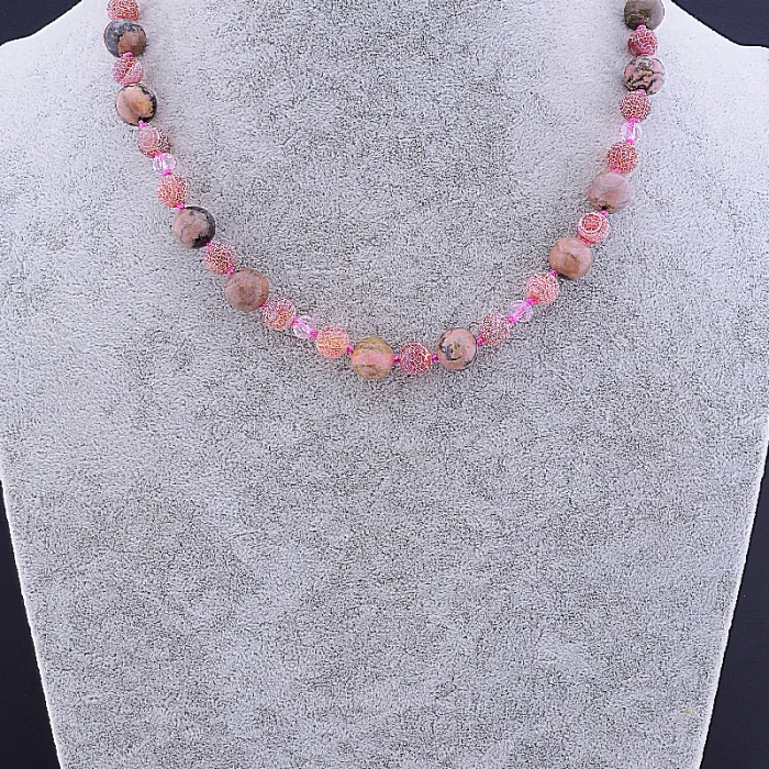 🏷️️ Намисто Родоніт, Агат, Чеський кришталь 46 см ss_82744