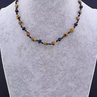 🏷️️ Намисто Тигрове око, Чеський кришталь 47 см F-84656