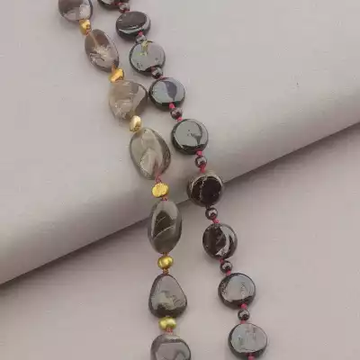 🏷️️ Намисто Сонячний камінь, Гранат 65 см F-68290