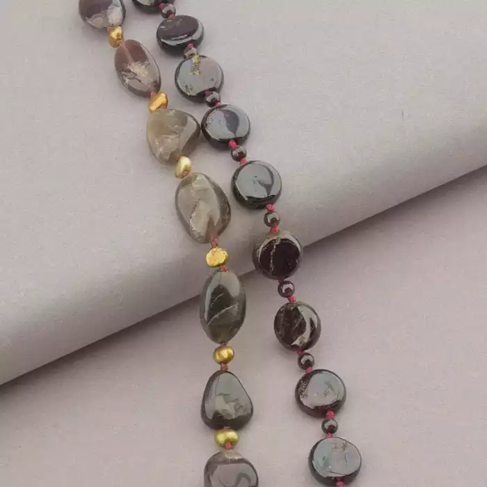 🏷️️ Намисто Сонячний камінь, Гранат 65 см ss_68290