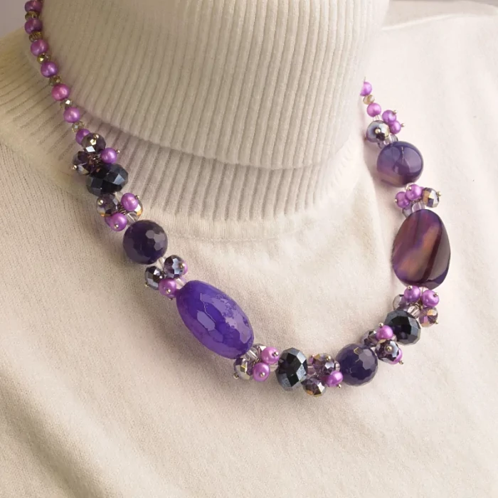 🏷️️ Намисто Агат, Чеський кришталь 45 см. ss_96817