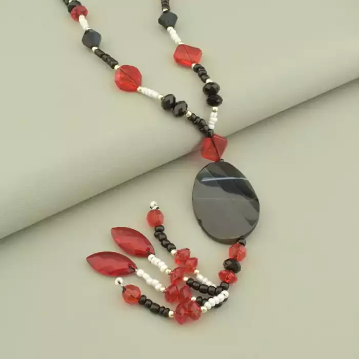 🏷️️ Підвіска з агатом, кришталем та бісером (100 см) ss_104626