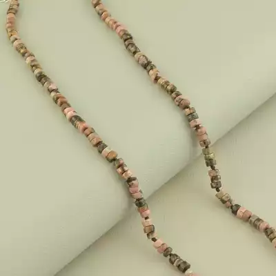 🏷️️ Намисто з родонітом (срібло 925, 47 см, рожево-чорний, карабін) F-104726