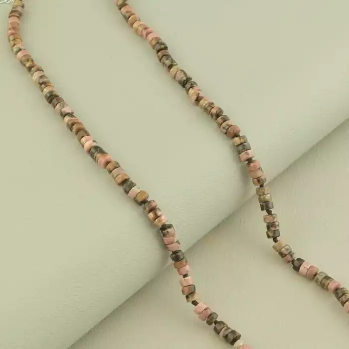 🏷️️ Намисто з родонітом (срібло 925, 47 см, рожево-чорний, карабін) ss_104726