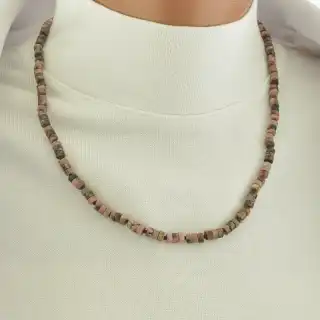 Намисто з родонітом (срібло 925, 47 см, рожево-чорний, карабін)