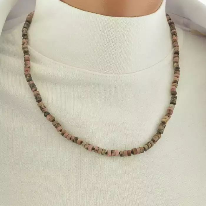 🏷️️ Намисто з родонітом (срібло 925, 47 см, рожево-чорний, карабін) ss_104726