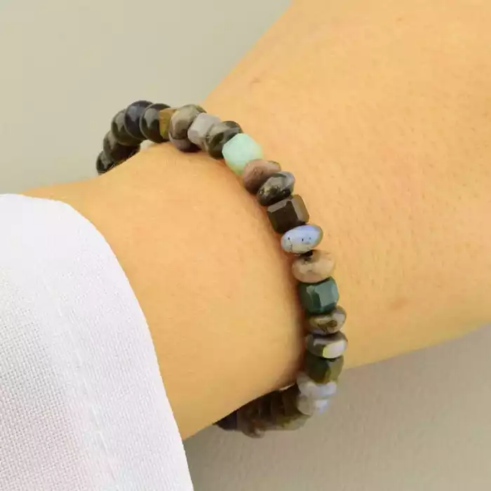 🏷️️ Браслет на резинці Турмалін, Яшма 17 см F-105644