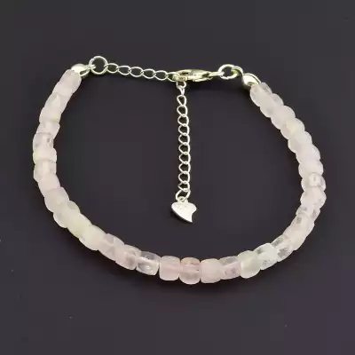 Браслет на карабіні Рожевий кварц 17 см срібло (925)