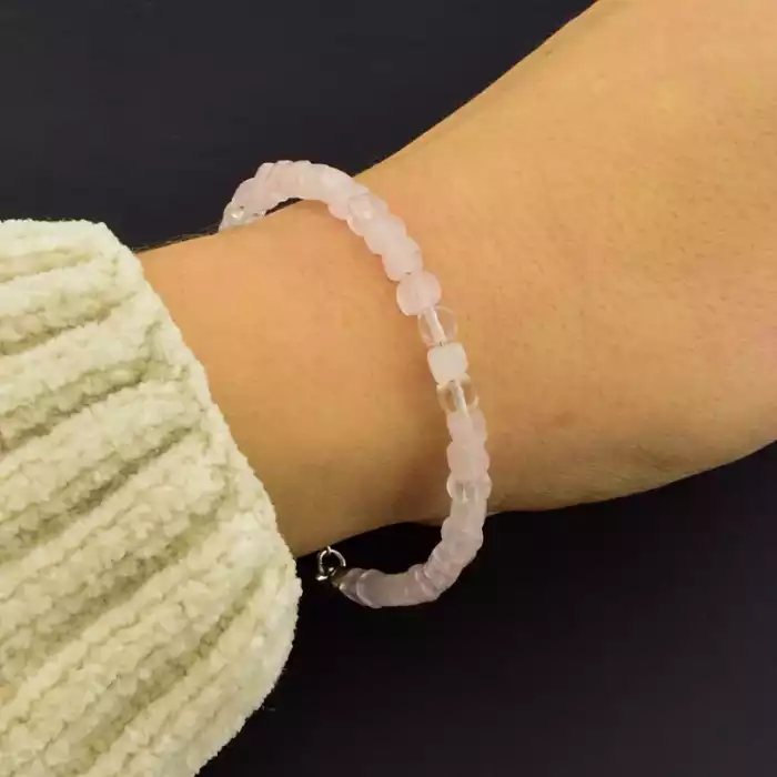 🏷️️ Браслет на карабіні Рожевий кварц 17 см срібло (925) F-105844
