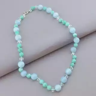 Намисто Аквамарин, Амазонит, Чеський кришталь 53 см. (срібло 925 проба)